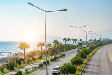 Fototapeta premium Road along the sea from Gazipasa Airport to Alanya, Turkey.