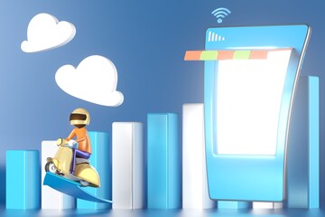 shopping online at the mall in laptop application advertising at home. delivery. application order sells the concept. the market. order from store network lifestyle. internet service. 3D illustrator.