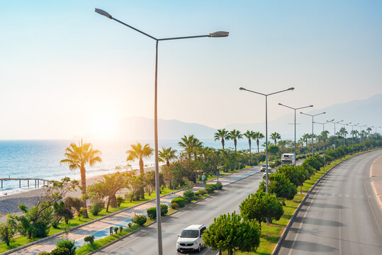 Road along the sea from Gazipasa Airport to Alanya, Turkey.