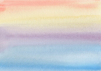 Abstract sunset painted with a brush. Horizontal gradient from blue to orange watercolor background, wash technique. Orange blue watercolor background. Bright sky and water watercolour.