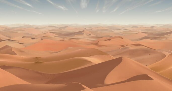 Aerial animation, flying over endless sand dunes in the Sahara desert