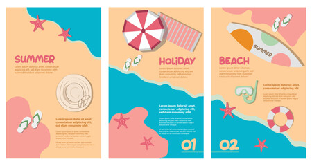 Fototapeta premium Summer time. Travel and vacation. Surfboards on the beach. Vector illustration, summer wallpaper