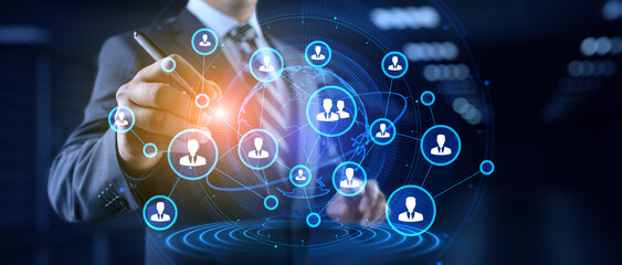 HR Human resources management recruitment concept on virtual screen.