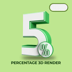 3D percentage number 5% discount process progress Green color
