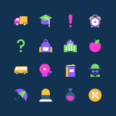 Back to school - set of flat design style neon icons