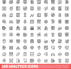 100 analytics icons set. Outline illustration of 100 analytics icons vector set isolated on white background