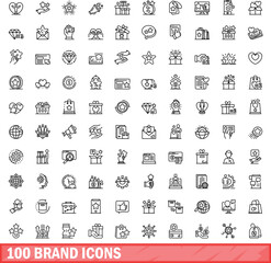 100 brand icons set. Outline illustration of 100 brand icons vector set isolated on white background