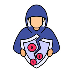 breaking security shield vector icon design, White Collar Crime symbol, Computer crime Sign, security breakers stock illustration, Malicious Hacker Concept