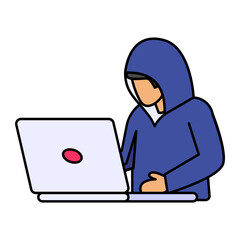 wardrivers vector icon design, White Collar Crime symbol, Computer crime Sign, security breakers stock illustration, Script Kiddie Working on laptop Concept