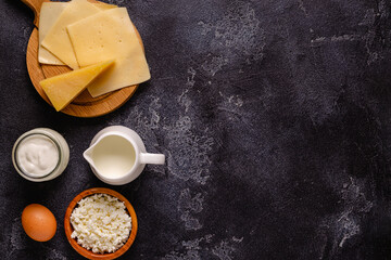 Set of various fresh dairy products.