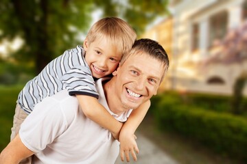 Obraz premium Father and his son spend time together. Parental love. Dad and his baby. Happy Father's Day concept