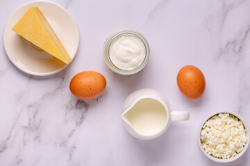 Set of various fresh dairy products.