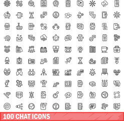 100 chat icons set. Outline illustration of 100 chat icons vector set isolated on white background