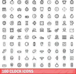 100 clock icons set. Outline illustration of 100 clock icons vector set isolated on white background