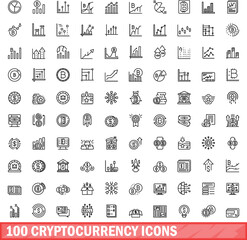 100 cryptocurrency icons set. Outline illustration of 100 cryptocurrency icons vector set isolated on white background