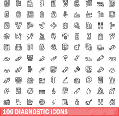 100 diagnostic icons set. Outline illustration of 100 diagnostic icons vector set isolated on white background