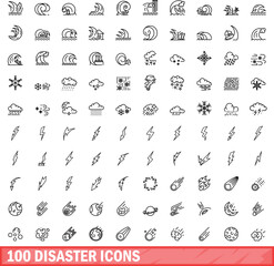 100 disaster icons set. Outline illustration of 100 disaster icons vector set isolated on white background