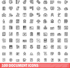 100 document icons set. Outline illustration of 100 document icons vector set isolated on white background