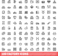 Obraz na płótnie Canvas 100 factory icons set. Outline illustration of 100 factory icons vector set isolated on white background