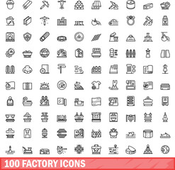 100 factory icons set. Outline illustration of 100 factory icons vector set isolated on white background