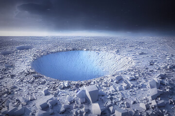 big crater in the ice - obrazy, fototapety, plakaty