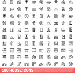 100 house icons set. Outline illustration of 100 house icons vector set isolated on white background
