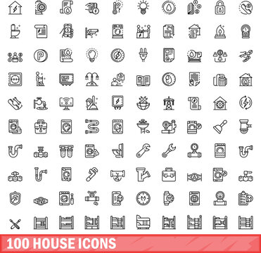 100 house icons set. Outline illustration of 100 house icons vector set isolated on white background