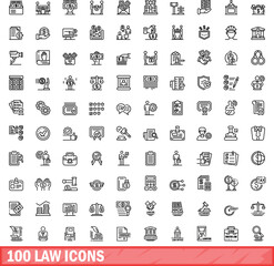Naklejka na ściany i meble 100 law icons set. Outline illustration of 100 law icons vector set isolated on white background