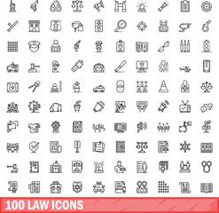 100 law icons set. Outline illustration of 100 law icons vector set isolated on white background