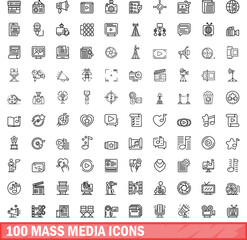 100 mass media icons set. Outline illustration of 100 mass media icons vector set isolated on white background