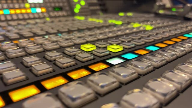 Professional broadcast video mixer in television studio