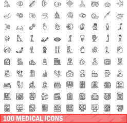100 medical icons set. Outline illustration of 100 medical icons vector set isolated on white background