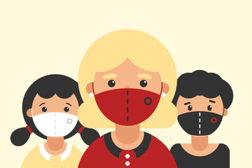 Obraz na płótnie Canvas Group of young and adult people wearing medical masks. Protection measure. Vector illustration. 