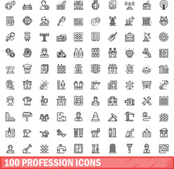 100 profession icons set. Outline illustration of 100 profession icons vector set isolated on white background