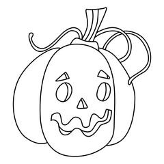 Halloween pumpkin or jack-o-lantern Hand drawn doodle vector illustration. Black outline. Great for coloring.