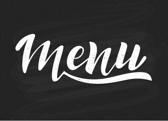 Menu Lettering on chalkboard. set for cafe restaurant bar  shop design. Modern calligraphy Hand drawn vector illustration for cafe shop restaurant. White chalk letters  textured blackboard Banner card