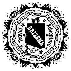 Naklejka premium Mandala USA state Arizona map Camper art Camping trailer Pop Up