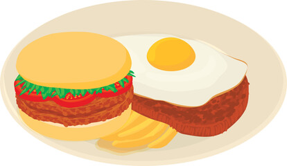 Portuguese cuisine icon isometric vector. Hamburger, fries and bitoque with egg. Traditional portuguese fast food