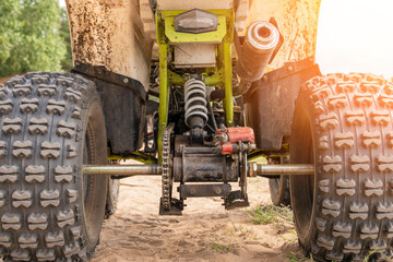 Rear view of the ATV standing on sandy ground