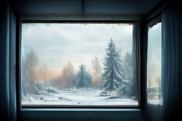 View from the window on a winter landscape