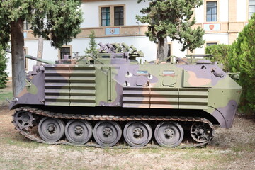 depot of military tanks in the forecourt of the barracks-
