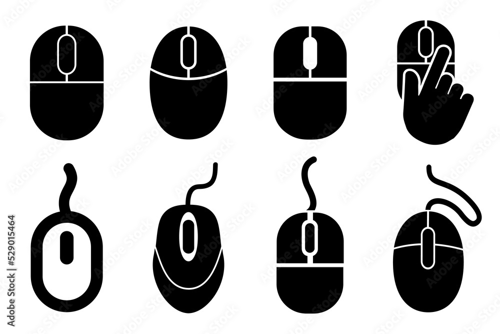 Fototapete Set computer mouse icon with cord isolated, click sign and pointer symbol – vector