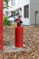 Fototapeta na wymiar Red old fire hydrant in the street