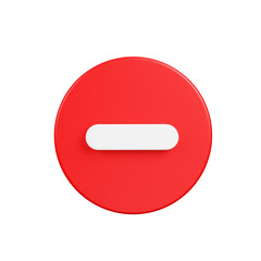 white arithmetic minus sign on red button circle shape, Math 3D icon, on white background, 3d rendering, illustration