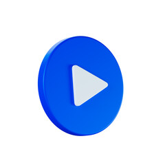 white Play Botton sign on blue button circle shape, on white background, 3d rendering, illustration