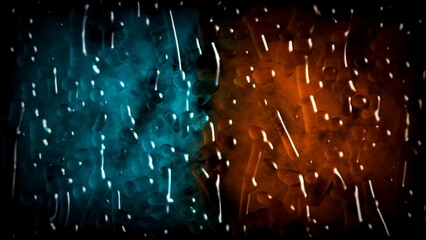 Abstract colorful frosted glass background with splash rain drops. Modern Futuristic art. Dark blue brown energy holographic background with cool gradients. Glowing neon background