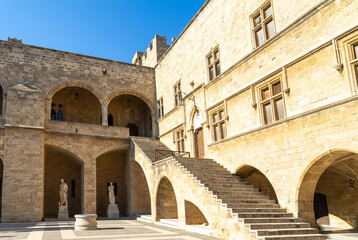 Courtyard of Palace of the Grand Master of the Knights of Rhodes or Kastello. Medieval castle in...