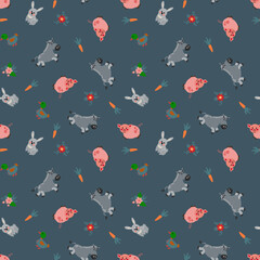 Seamless pattern with farm animals. Design for fabric, textile, wallpaper, packaging.	