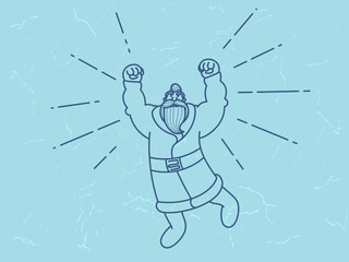 Brutal Santa Claus strongman shows his biceps. Vector doodle drawing.