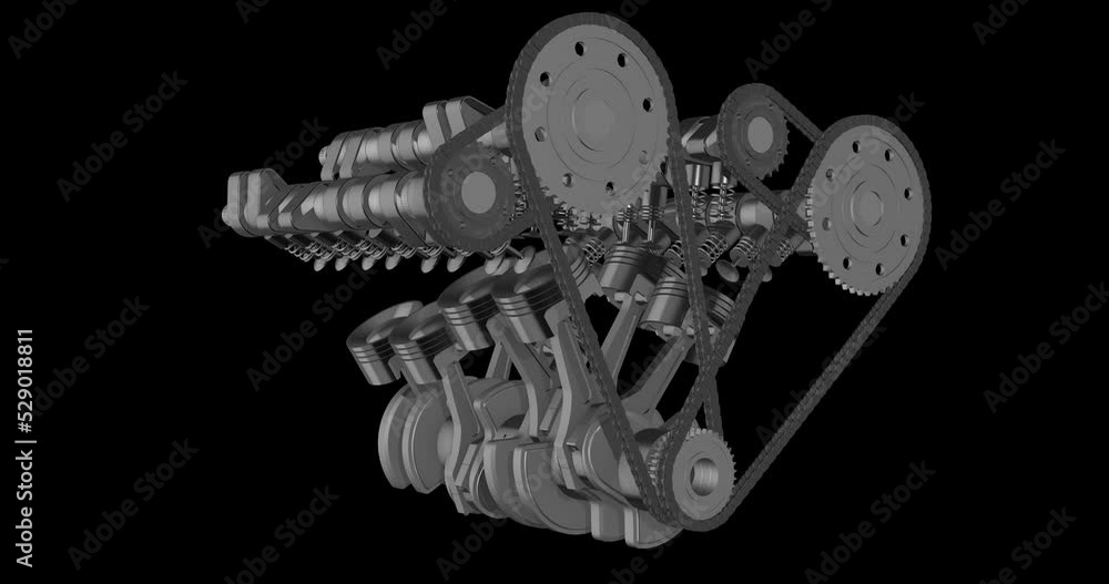 Leinwandbilder 3D V8 Engine Animation. Car Engine Is Working. Rotating 360 Degrees. Perfect Loop With Alpha Channel Included.